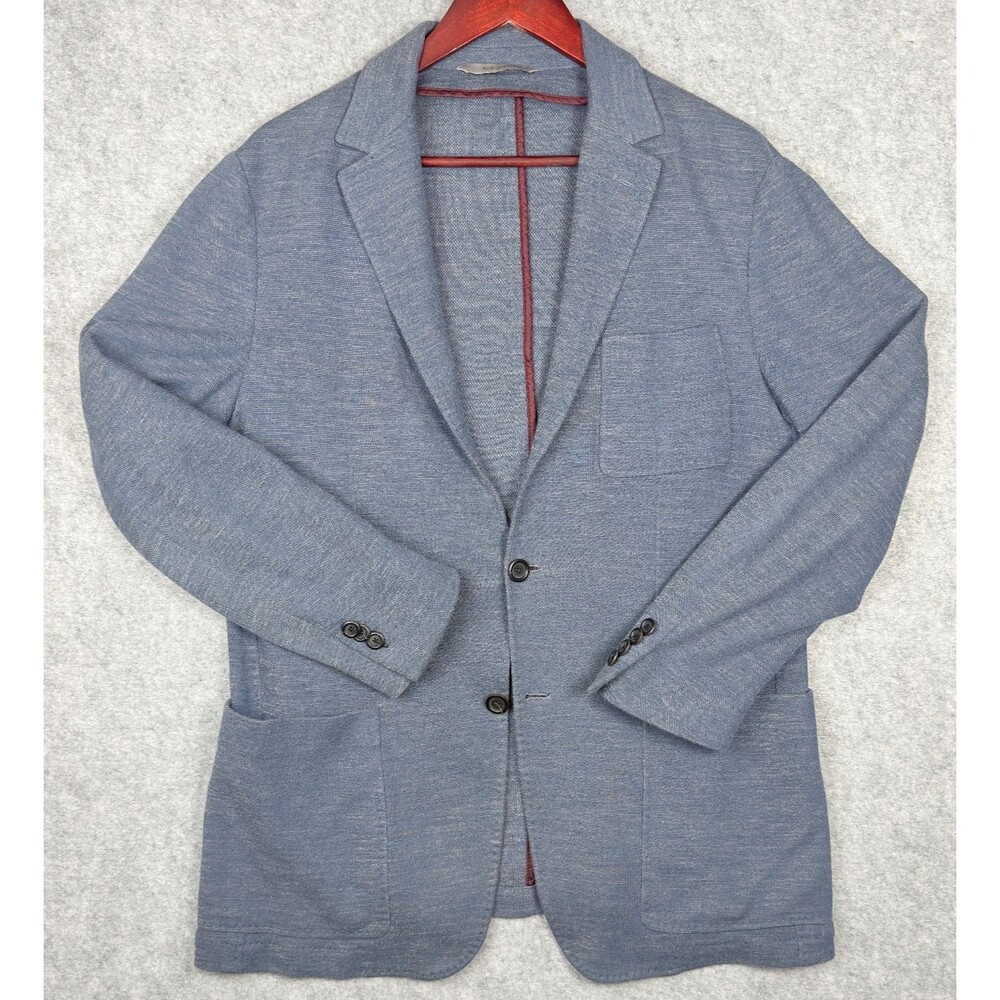 Recent Canali 1934 42R Blue Cotton Wool Knit Unstructured Blazer Italy *Read